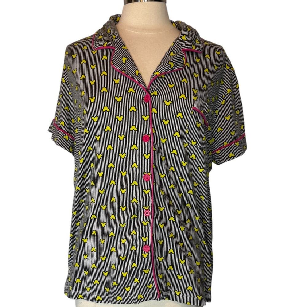 Disney Luxe Collection Women’s XXL Mickey Mouse Striped Pajama Button Up Shirt